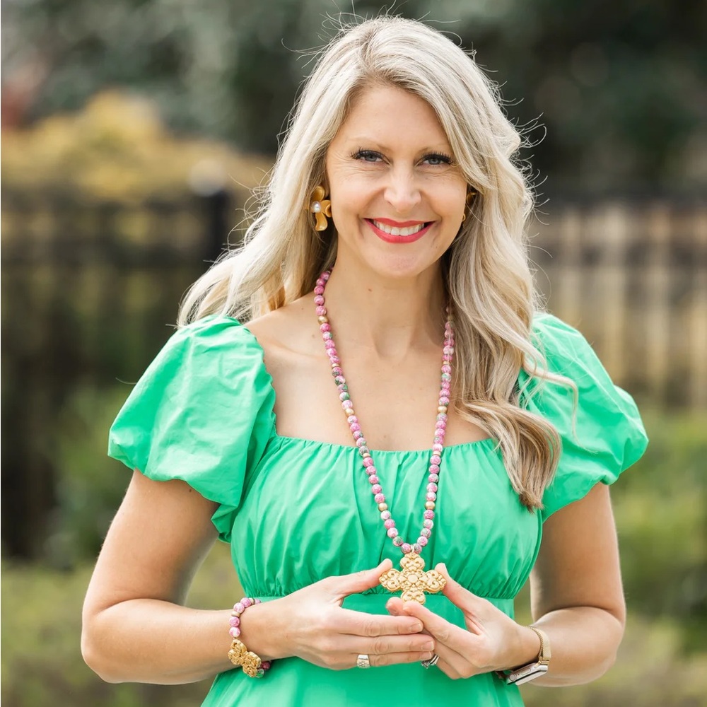 New Hidden Truth handmade necklace pink green beads with handwritten scripture.